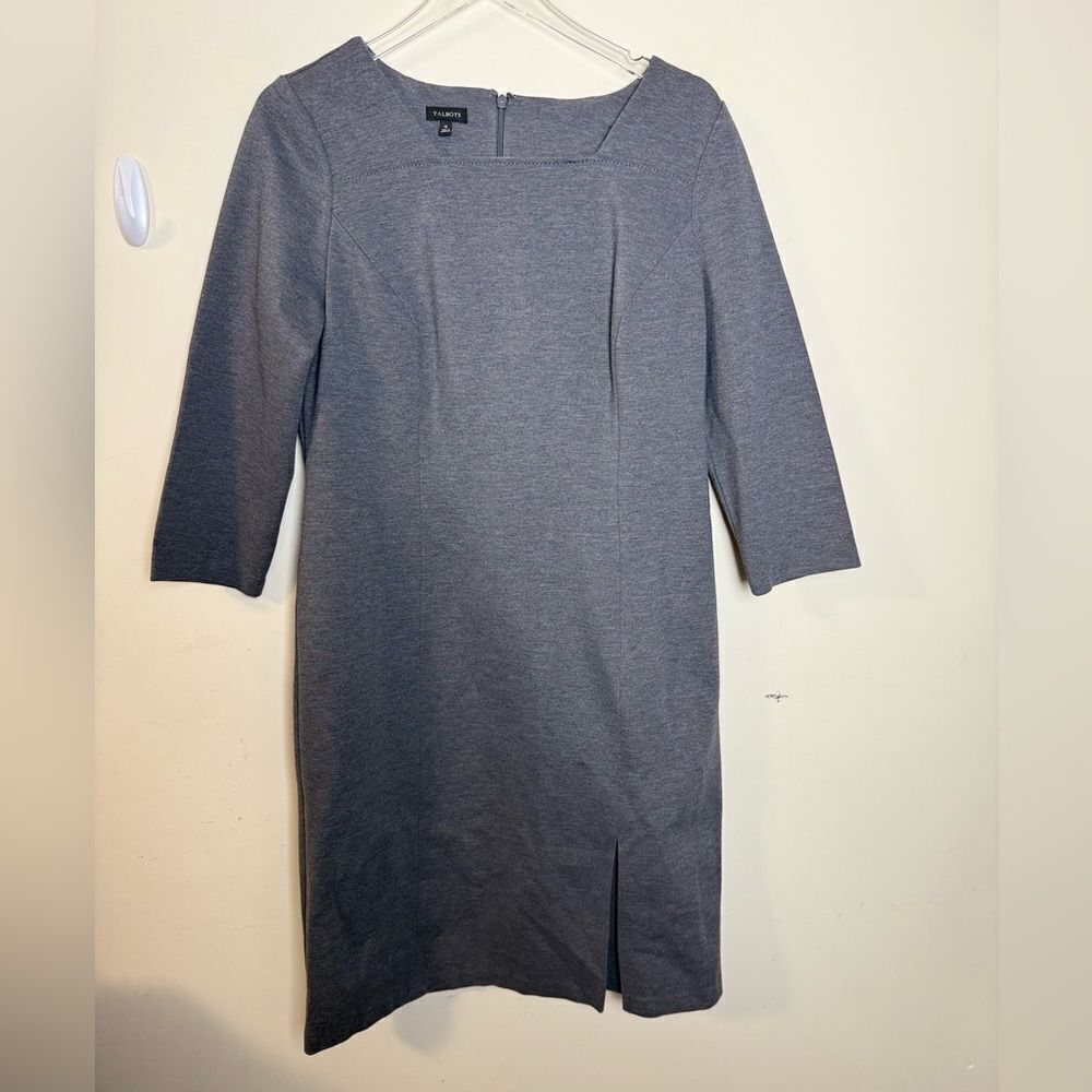 Talbots Women's Square Neck Ponte Knit Grey 3/4 Sleeve Career Dress | Size 12